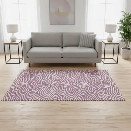 Plum And Ivory Abstract Washable Area Rug With UV Protection Photo 2