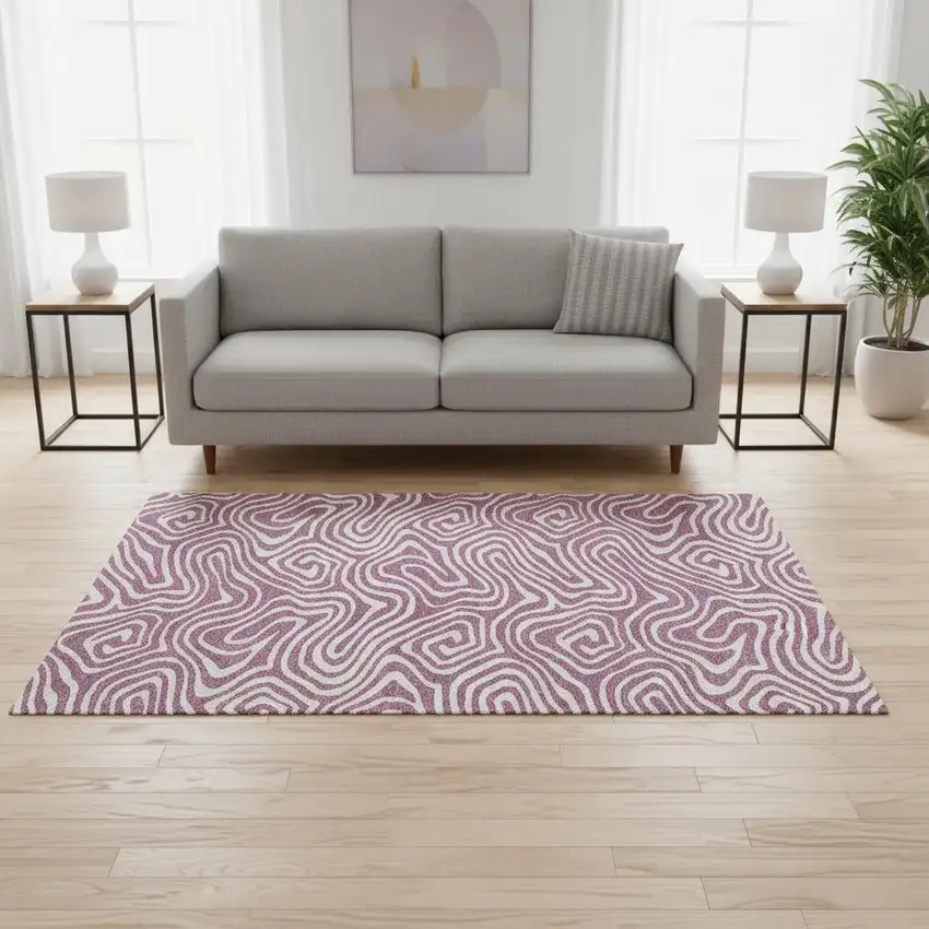 Plum And Ivory Abstract Washable Area Rug With UV Protection Photo 2