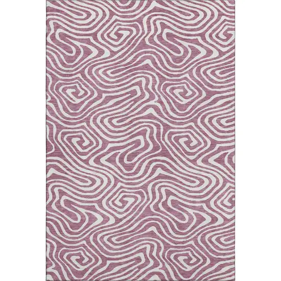 Plum And Ivory Abstract Washable Area Rug With UV Protection Photo 1