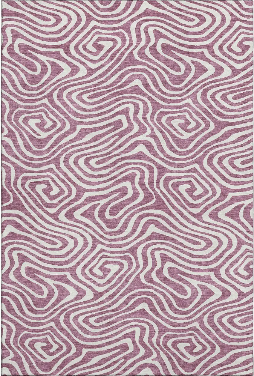Plum And Ivory Abstract Washable Area Rug With UV Protection Photo 1