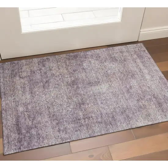 Plum And Ivory Abstract Washable Area Rug With UV Protection Photo 1