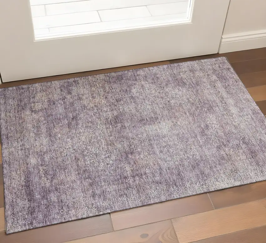 Plum And Ivory Abstract Washable Area Rug With UV Protection Photo 1