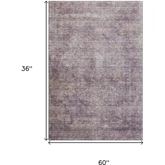 Plum And Ivory Abstract Washable Area Rug With UV Protection Photo 3