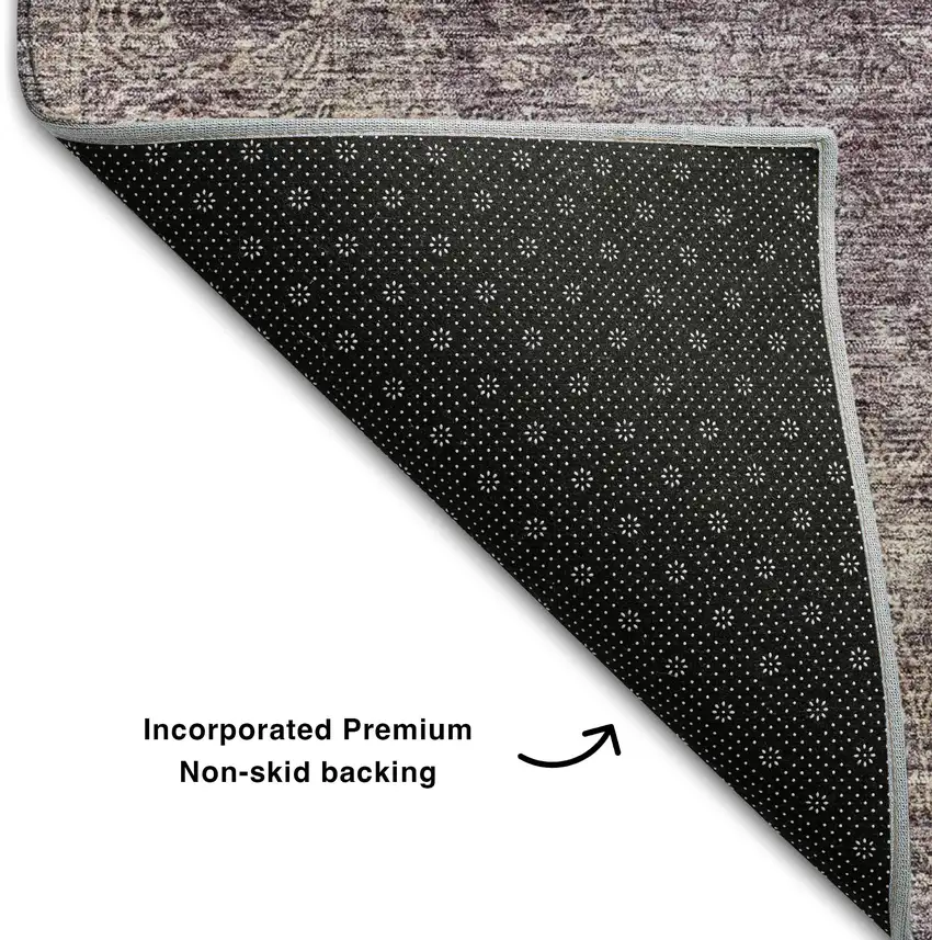 Plum And Ivory Abstract Washable Area Rug With UV Protection Photo 4