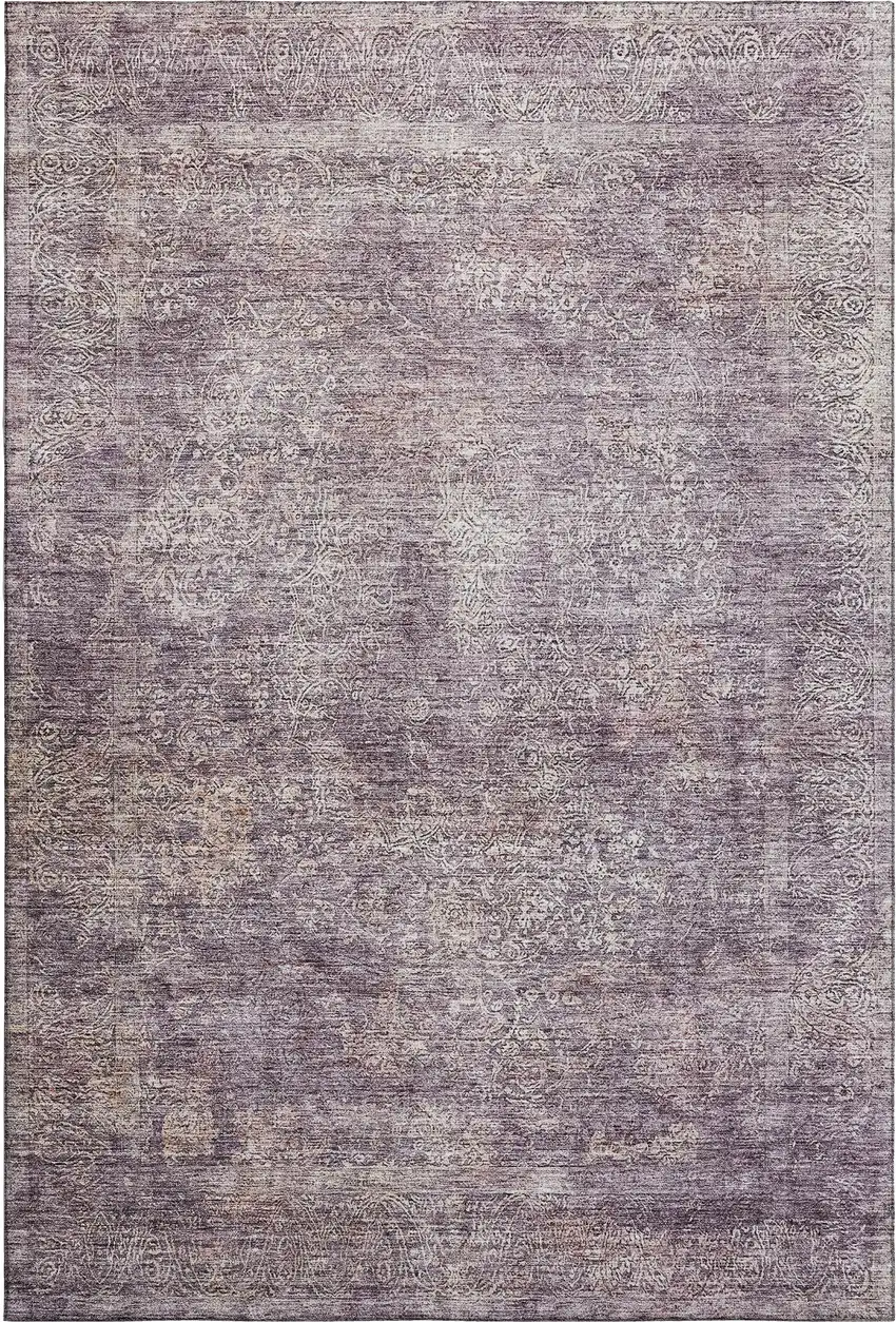 Plum And Ivory Abstract Washable Area Rug With UV Protection Photo 3