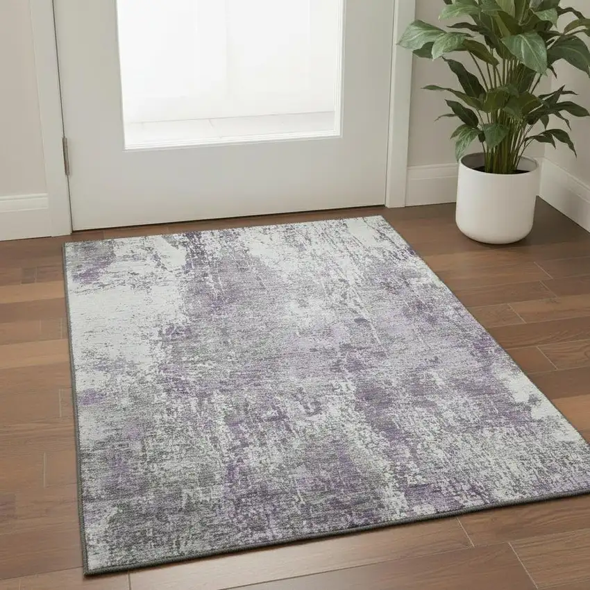 Plum And Ivory Abstract Washable Area Rug With UV Protection Photo 2