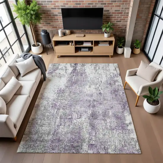 Plum And Ivory Abstract Washable Area Rug With UV Protection Photo 5