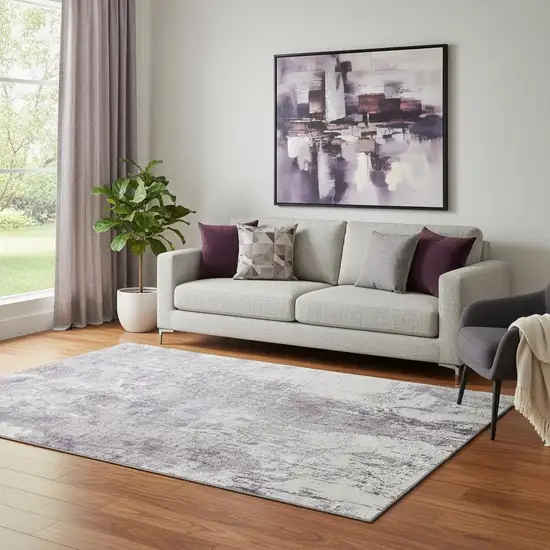 Plum And Ivory Abstract Washable Area Rug With UV Protection Photo 2