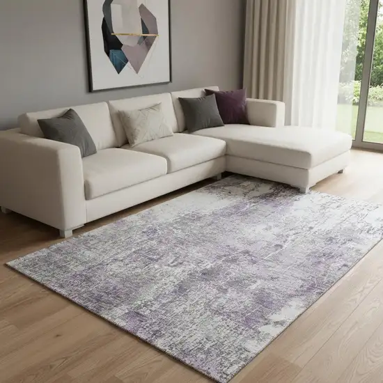 Plum And Ivory Abstract Washable Area Rug With UV Protection Photo 2