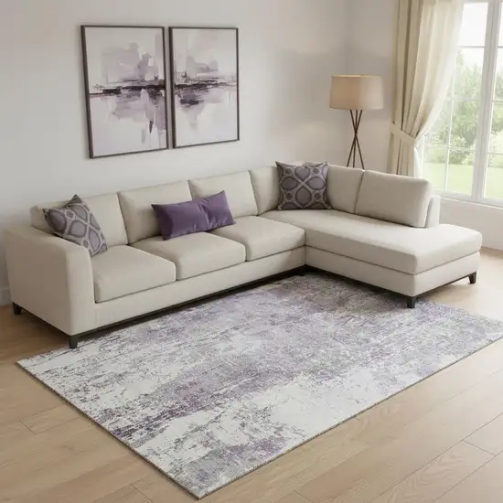 Plum And Ivory Abstract Washable Area Rug With UV Protection Photo 2