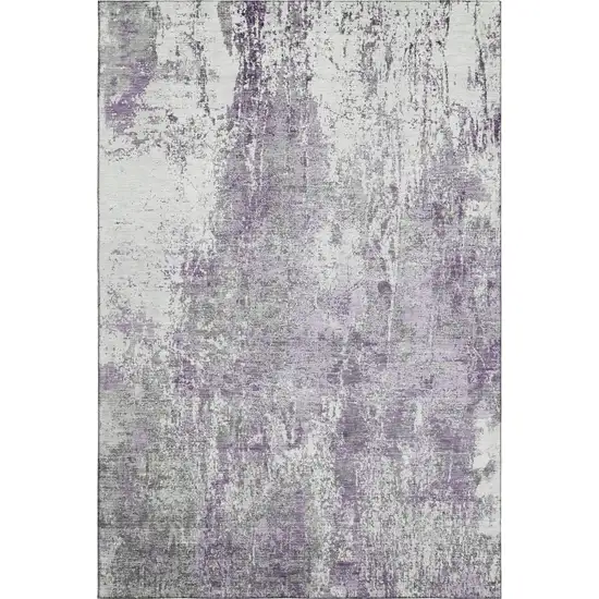 Plum And Ivory Abstract Washable Area Rug With UV Protection Photo 1