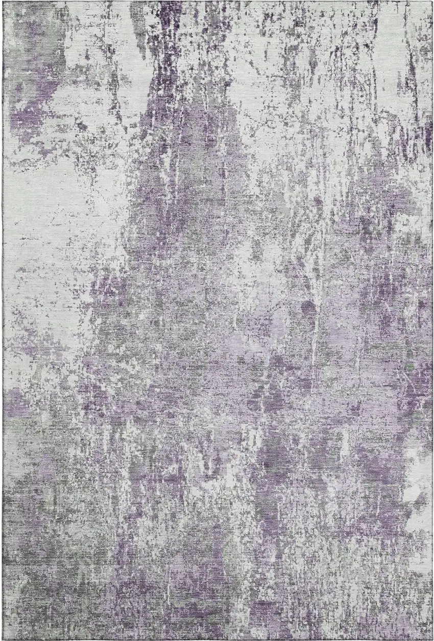 Plum And Ivory Abstract Washable Area Rug With UV Protection Photo 1