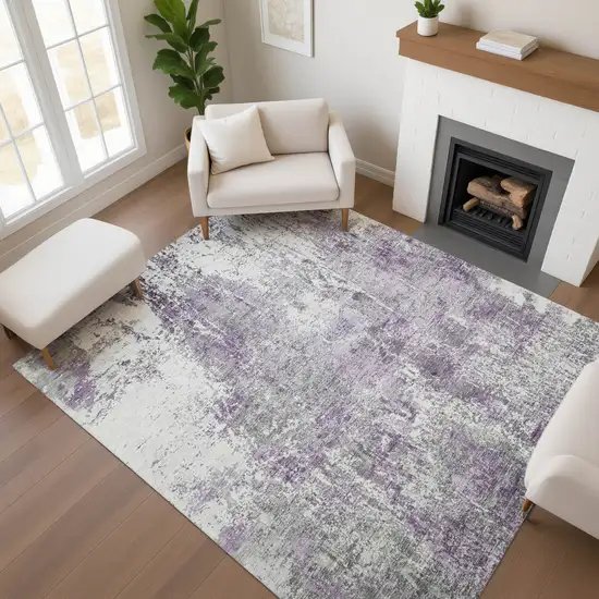 Plum And Ivory Abstract Washable Area Rug With UV Protection Photo 4
