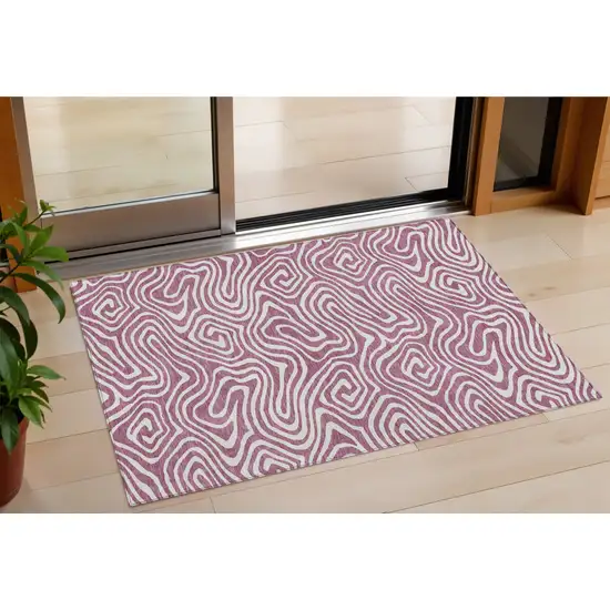 Plum And Ivory Abstract Washable Indoor Outdoor Area Rug Photo 1