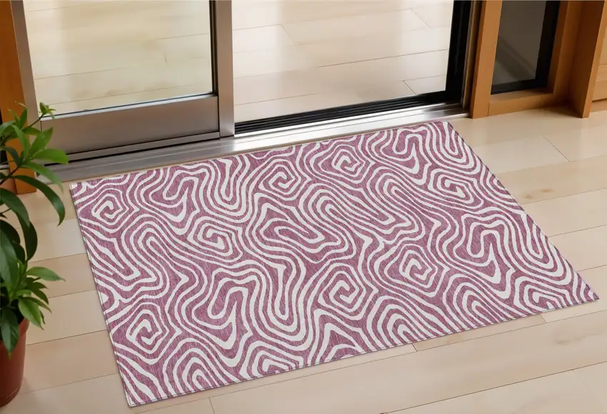 Plum And Ivory Abstract Washable Indoor Outdoor Area Rug Photo 1