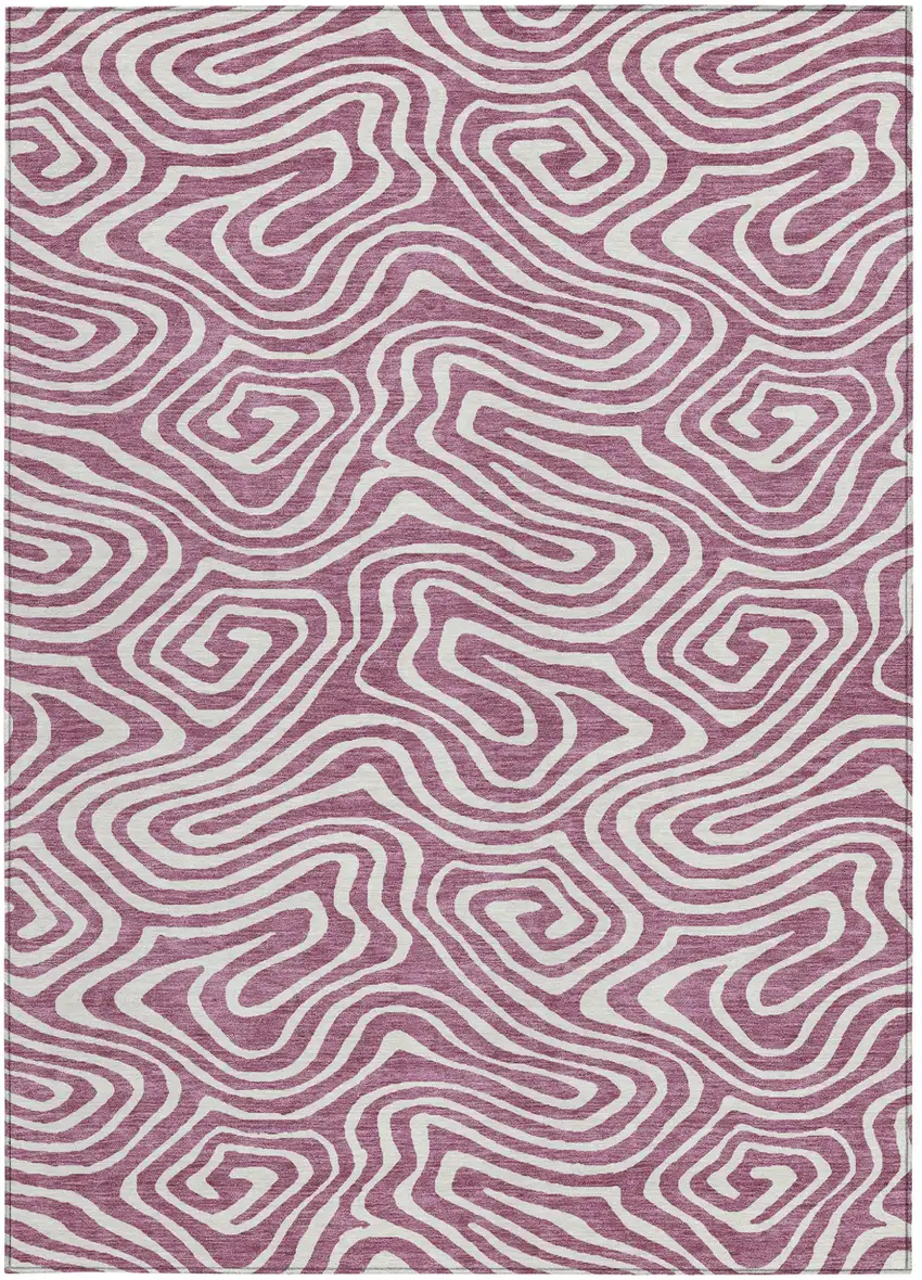 Plum And Ivory Abstract Washable Indoor Outdoor Area Rug Photo 7