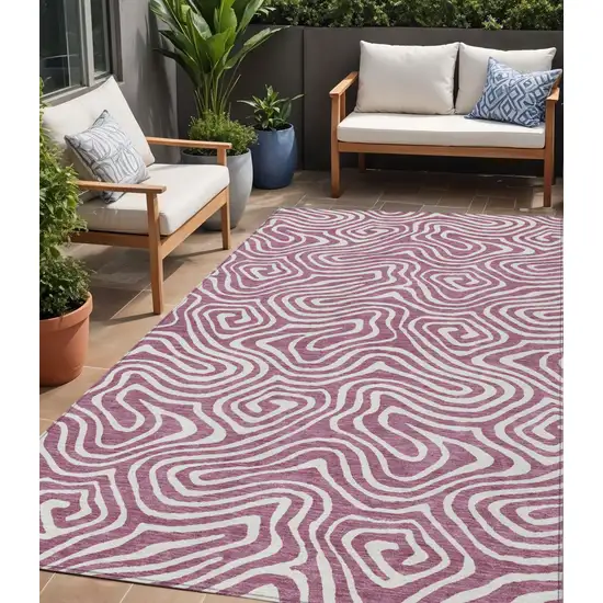 Plum And Ivory Abstract Washable Indoor Outdoor Area Rug Photo 1