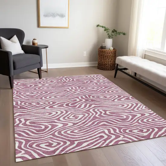 Plum And Ivory Abstract Washable Indoor Outdoor Area Rug Photo 9
