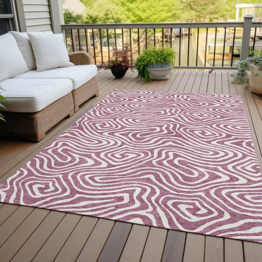Plum And Ivory Abstract Washable Indoor Outdoor Area Rug Photo 9