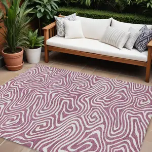 Photo of Plum And Ivory Abstract Washable Indoor Outdoor Area Rug