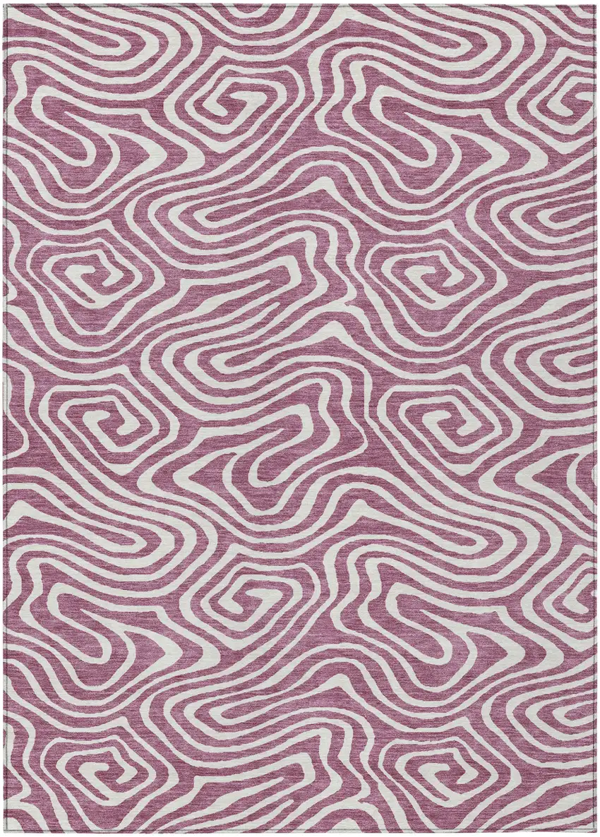Plum And Ivory Abstract Washable Indoor Outdoor Area Rug Photo 2