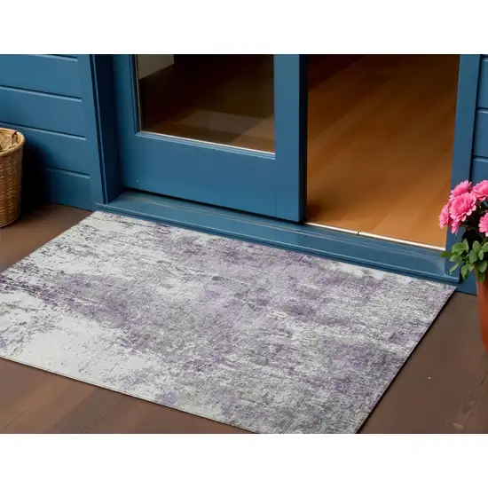 Plum And Ivory Abstract Washable Indoor Outdoor Area Rug Photo 2