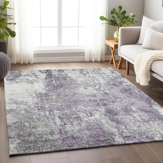 Plum And Ivory Abstract Washable Indoor Outdoor Area Rug Photo 5