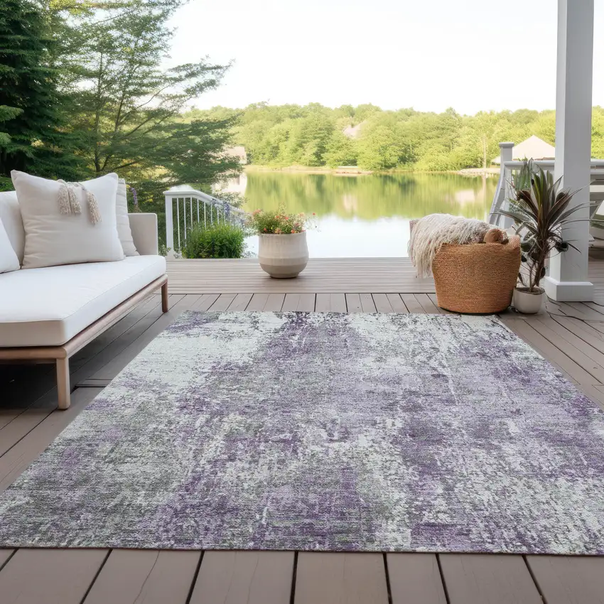 Plum And Ivory Abstract Washable Indoor Outdoor Area Rug Photo 4