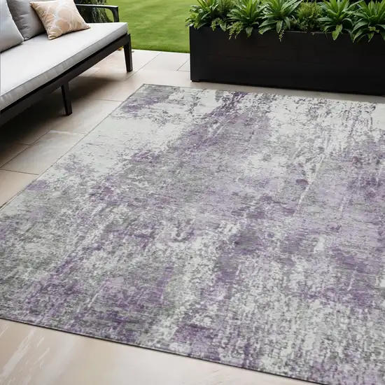 Plum And Ivory Abstract Washable Indoor Outdoor Area Rug Photo 2