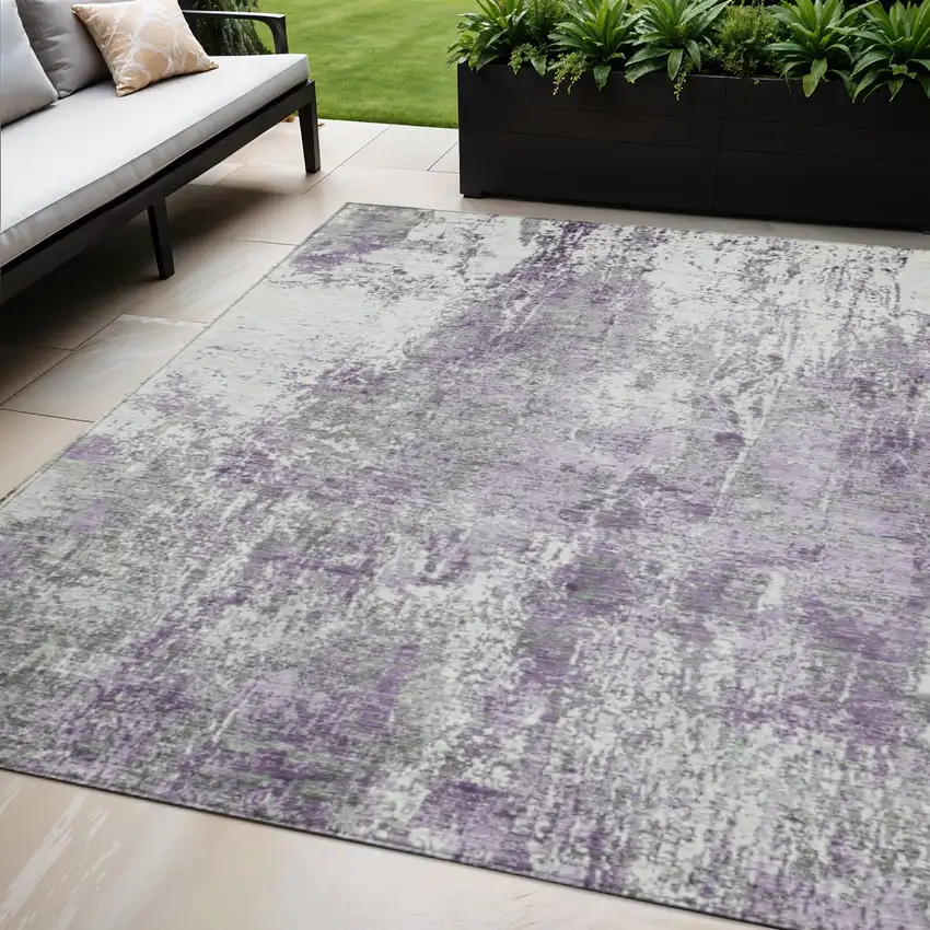 Plum And Ivory Abstract Washable Indoor Outdoor Area Rug Photo 2