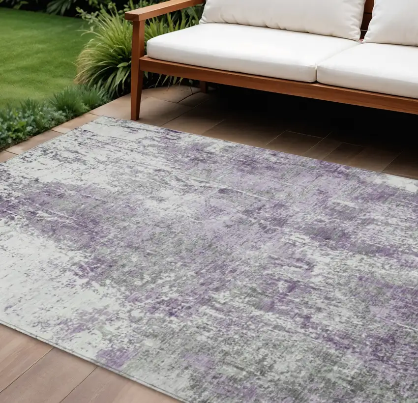 Plum And Ivory Abstract Washable Indoor Outdoor Area Rug Photo 2