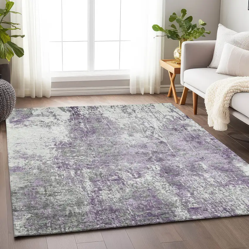 Plum And Ivory Abstract Washable Indoor Outdoor Area Rug Photo 5