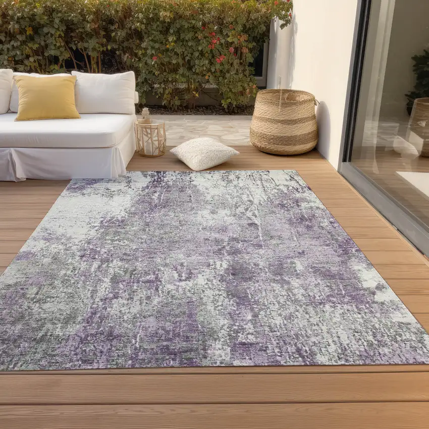 Plum And Ivory Abstract Washable Indoor Outdoor Area Rug Photo 7