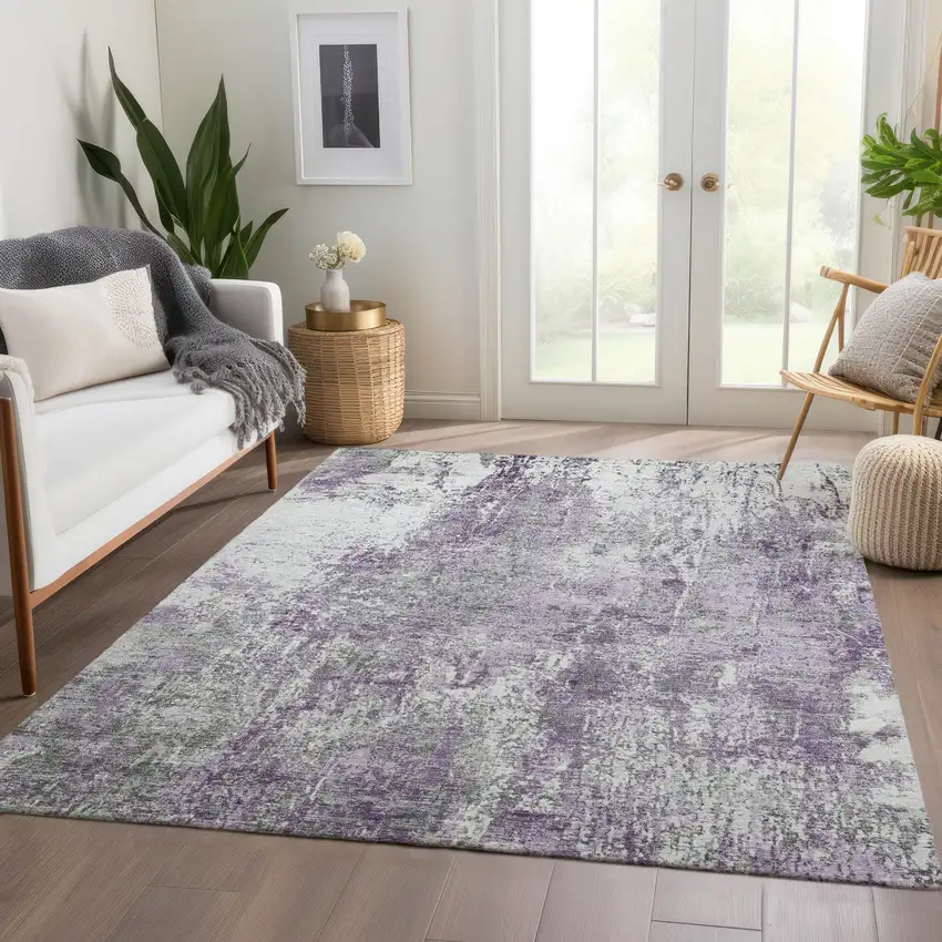 Plum And Ivory Abstract Washable Indoor Outdoor Area Rug Photo 6