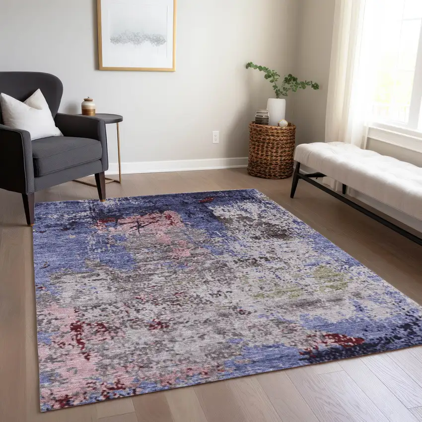 Plum And Ivory Abstract Washable Indoor Outdoor Area Rug Photo 7