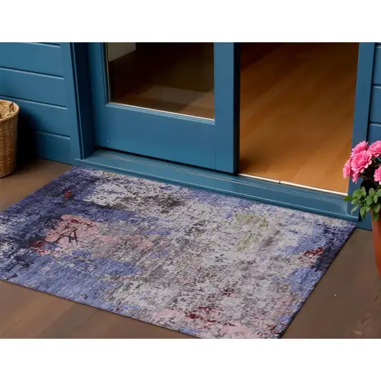 Plum And Ivory Abstract Washable Indoor Outdoor Area Rug Photo 2