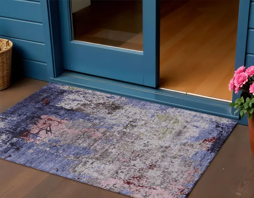 Plum And Ivory Abstract Washable Indoor Outdoor Area Rug Photo 2