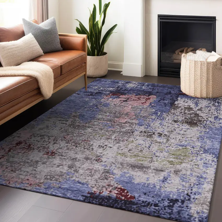 Plum And Ivory Abstract Washable Indoor Outdoor Area Rug Photo 6