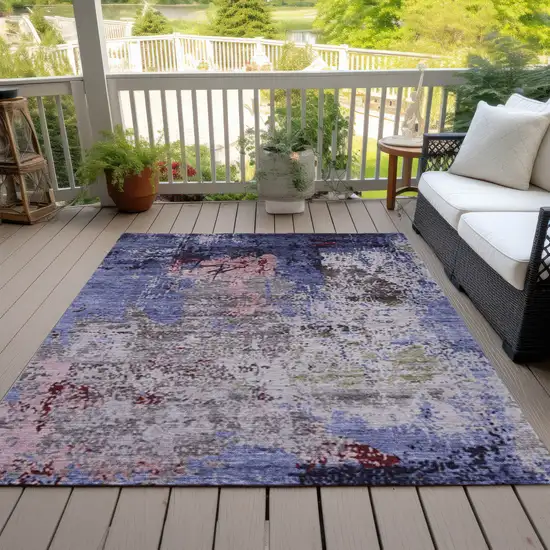 Plum And Ivory Abstract Washable Indoor Outdoor Area Rug Photo 8
