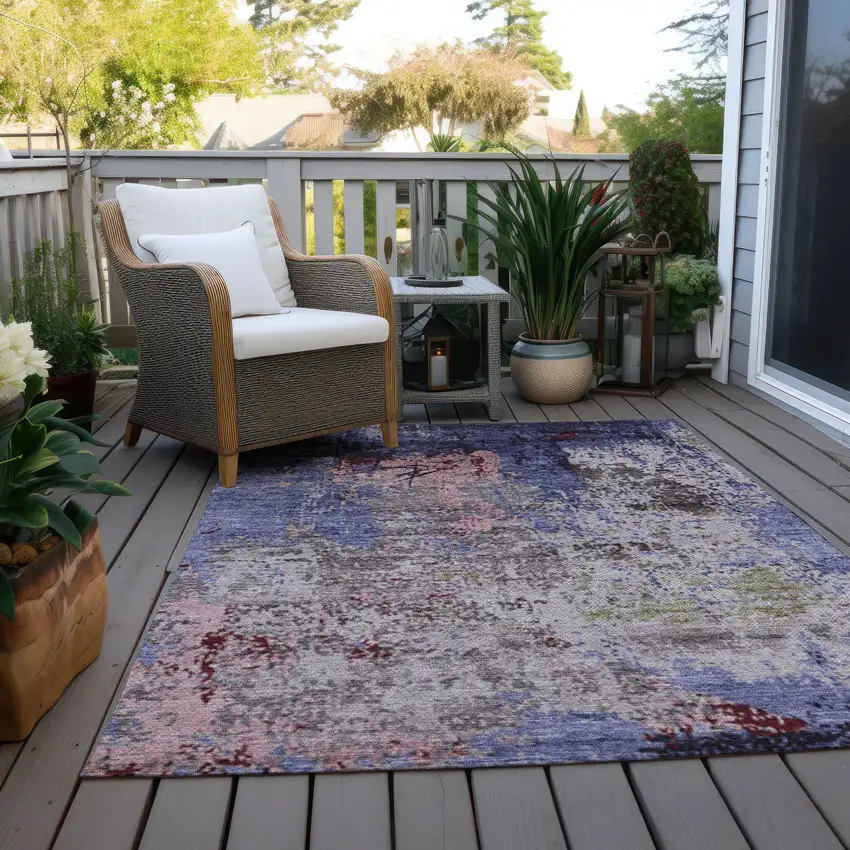 Plum And Ivory Abstract Washable Indoor Outdoor Area Rug Photo 5