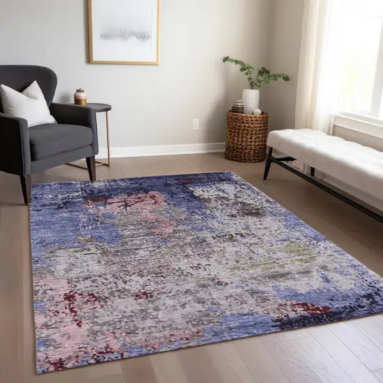 Plum And Ivory Abstract Washable Indoor Outdoor Area Rug Photo 7