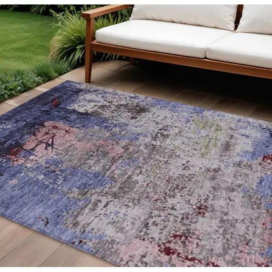 Plum And Ivory Abstract Washable Indoor Outdoor Area Rug Photo 2