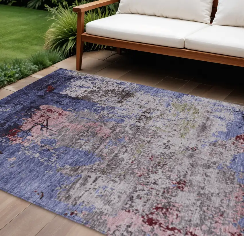 Plum And Ivory Abstract Washable Indoor Outdoor Area Rug Photo 2