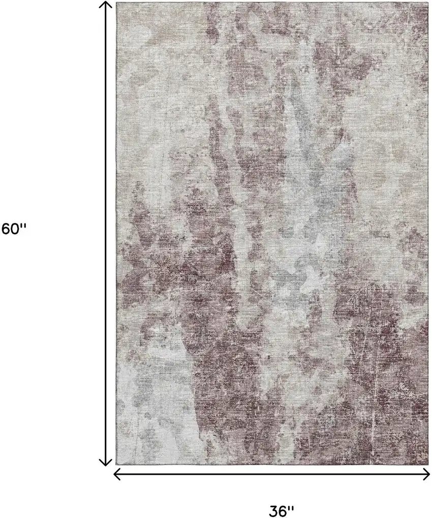 Plum And Ivory Abstract Washable Indoor Outdoor Area Rug Photo 3