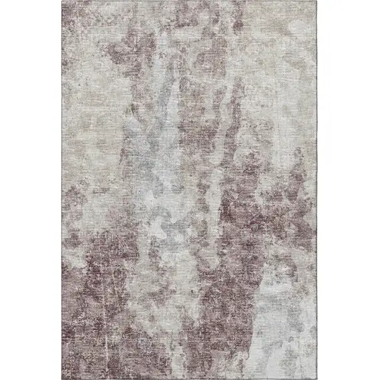 Plum And Ivory Abstract Washable Indoor Outdoor Area Rug Photo 4