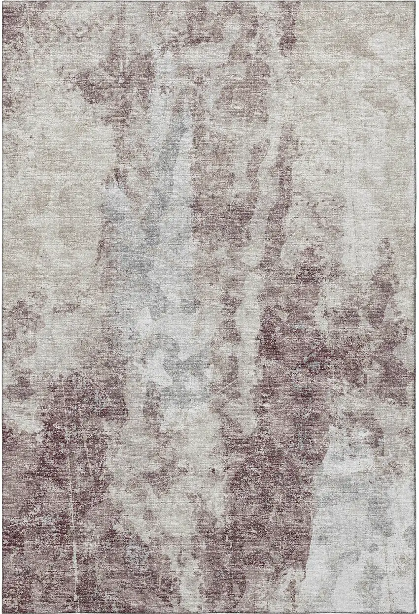 Plum And Ivory Abstract Washable Indoor Outdoor Area Rug Photo 4