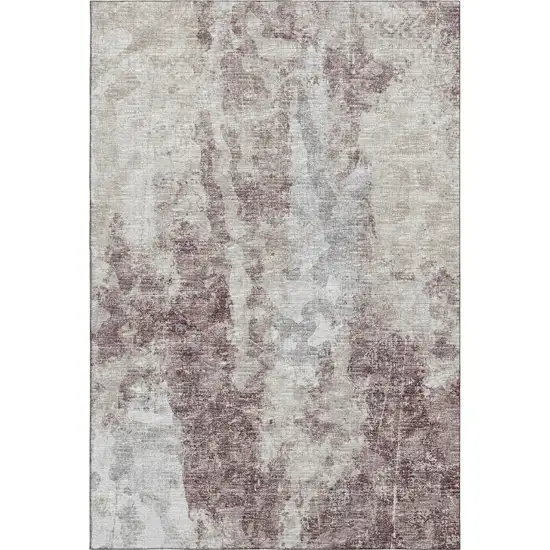 Plum And Ivory Abstract Washable Indoor Outdoor Area Rug Photo 2