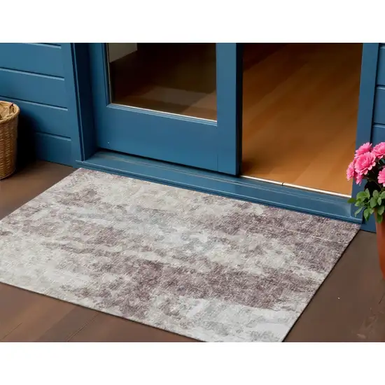 Plum And Ivory Abstract Washable Indoor Outdoor Area Rug Photo 1