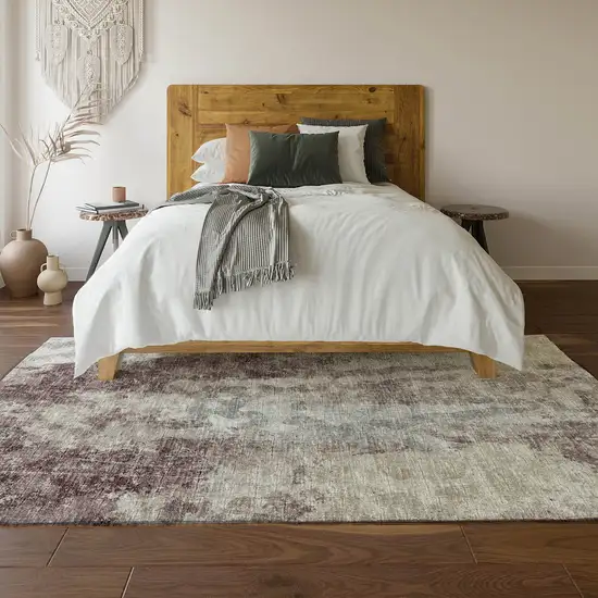 Plum And Ivory Abstract Washable Indoor Outdoor Area Rug Photo 4