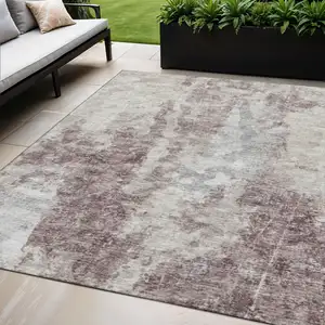 Photo of Plum And Ivory Abstract Washable Indoor Outdoor Area Rug